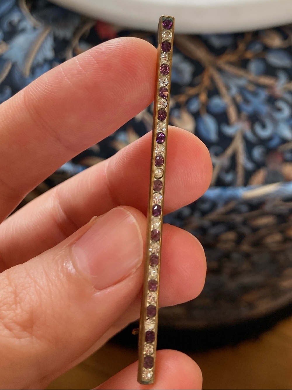 Antique Victorian Paste Stone Gold Gilt Bar Brooch